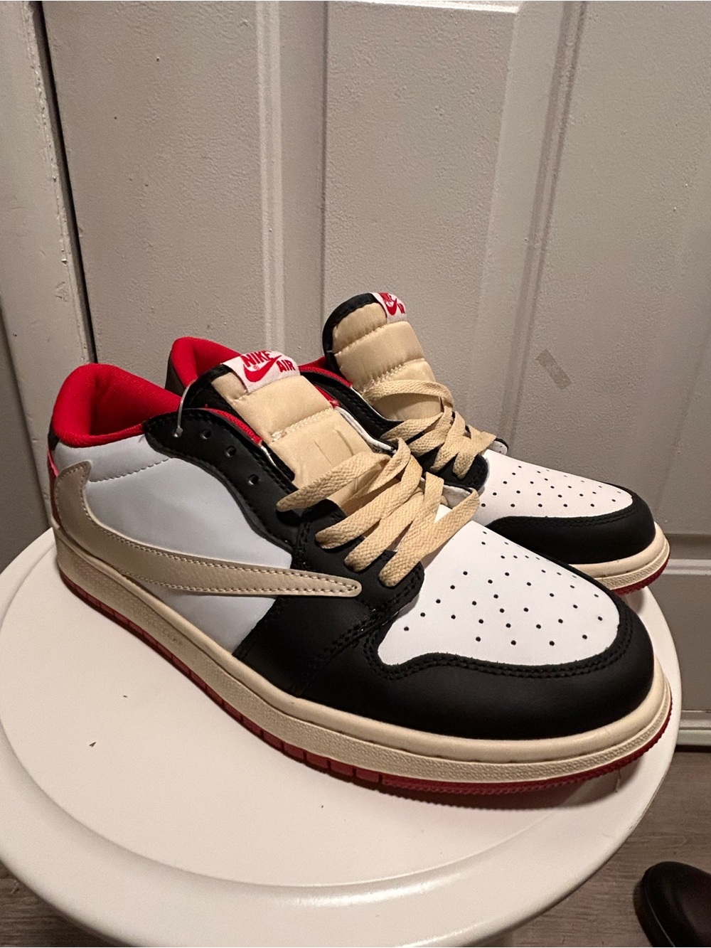 Travis Scott x Air Jordan 1 Black White Red Hook Men's Sneakers Shoes